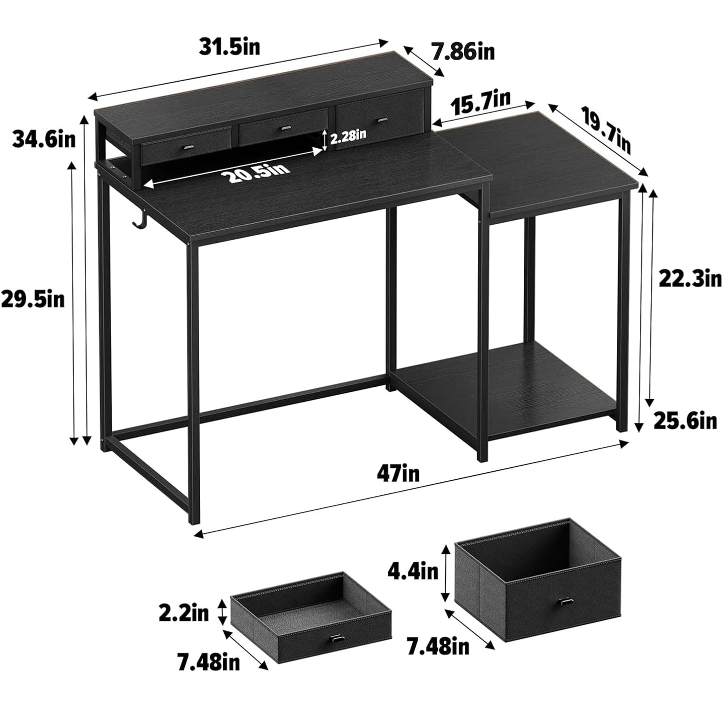 WOHOMO 120cm Computer Desk with 3 Drawers, Printer Shelf and Monitor Stand