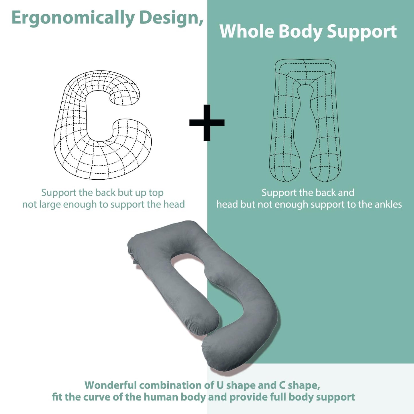 Chilling Home Pregnancy Pillow, 55 inches Maternity Pillow for Pregnant Women, Comfortable J Shaped Full Body Pillow Pregnancy Pillows for Sleeping,