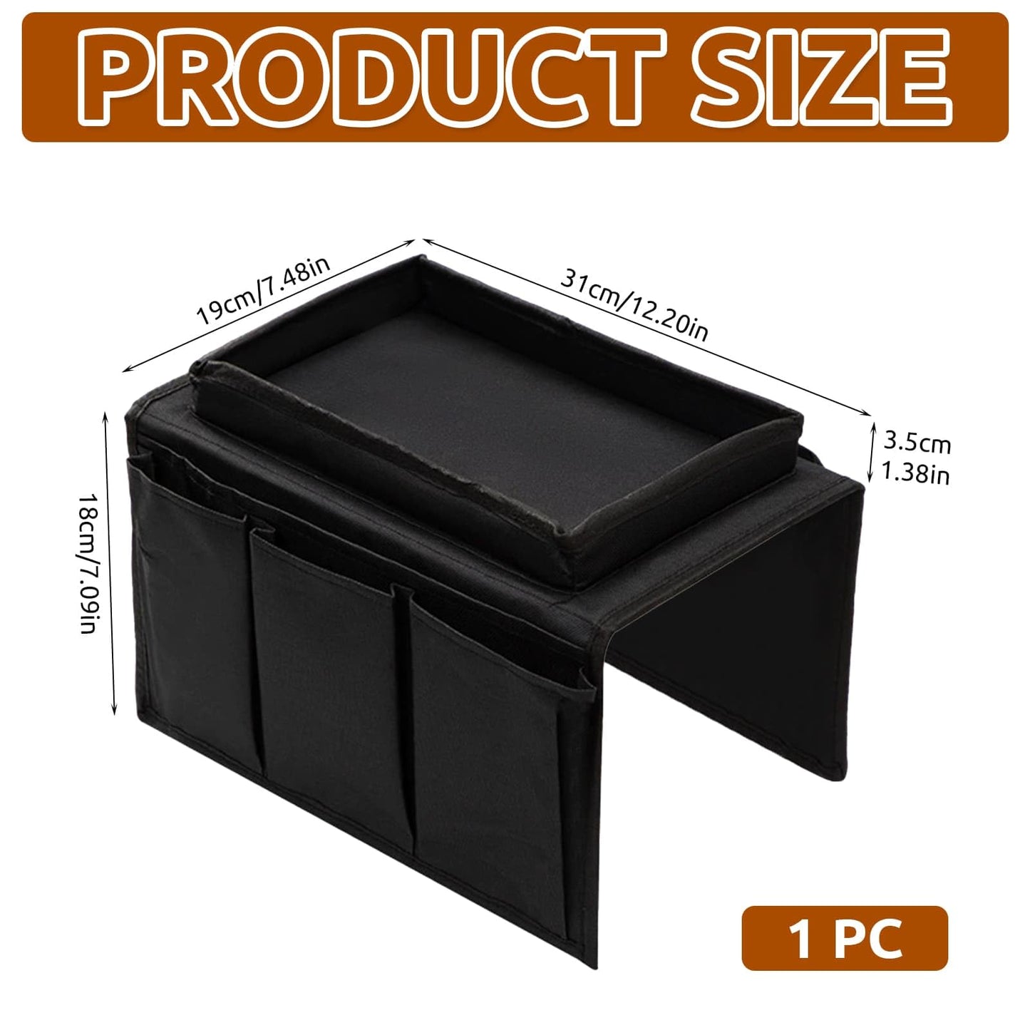 Jovrelant Sofa Armchair Tray Organizer Waterproof Non-Slip Couch Cup Holder with 4 Pockets for TV Remote Control, Snacks & Drinks Storage