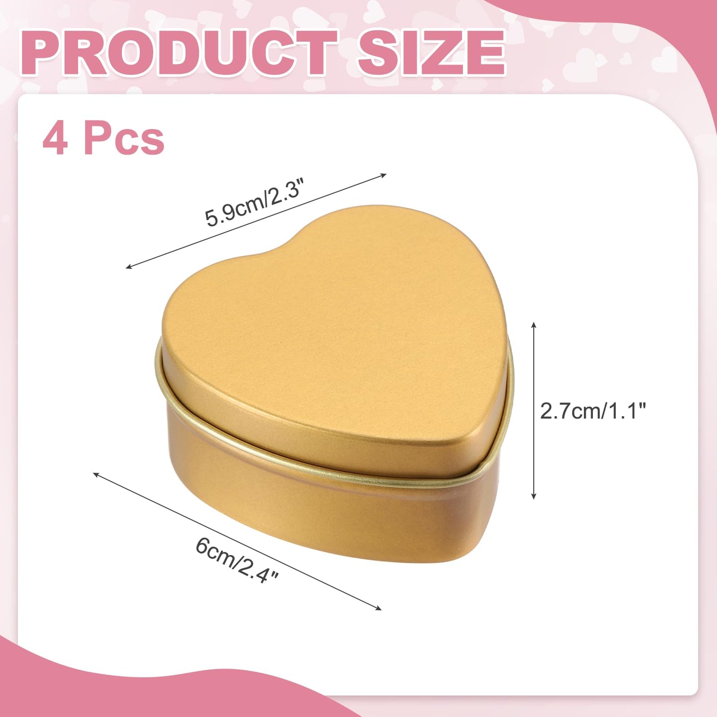 sourcing map 4Pack Metal Tin Box, 2.4x2.3x1.1 Heart Empty Tinplate Containers with Lids