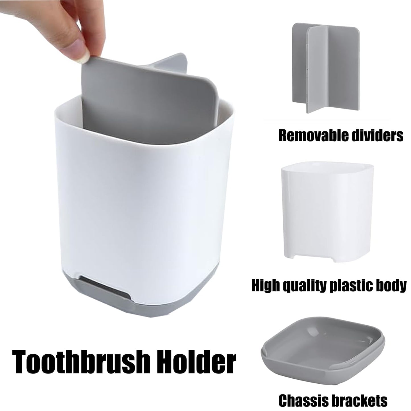 LAWALEISHE Toothbrush Holder,3 Slots Toothbrush Organizer with Drainage Holes,Grey Multifunctional Plastic Toothbrush Cup Storage Stand