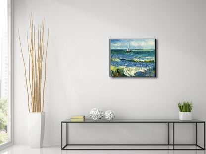 Wieco Art Black Framed Art Seascape at Saintes Maries by Vincent Van Gogh Oil Paintings Reproduction Modern Canvas Prints Sea Pictures on Canvas Wall