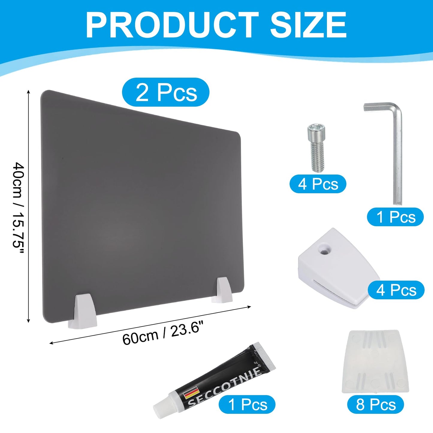 PATIKIL 40x60cm Desk Divider, 2 Sets Desk Privacy Panel Acrylic Office Partition Boards Table Testing Dividers Portable Panel Sneeze Guard Protective