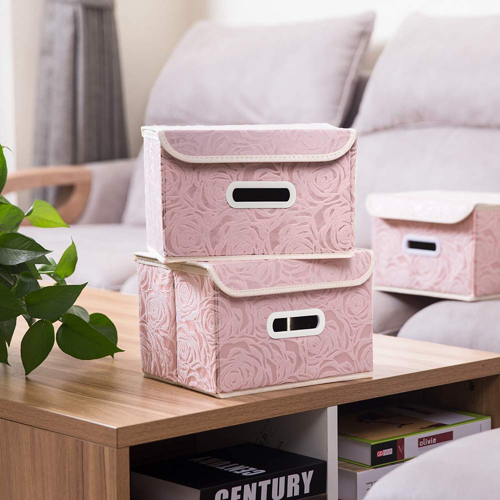 Prandom Storage Boxes with Lids.Rose Pattern Fabric Decorative Storage Box, Really Useful Box,Clothing Storage,Cubes