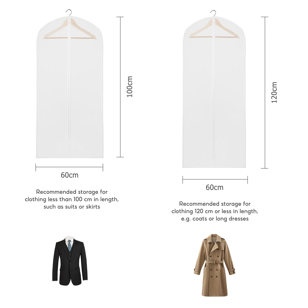 10 Pack Garment Dress Bags Covers with Zip 5Pcs 60*100CM + 5Pcs 60*120CM