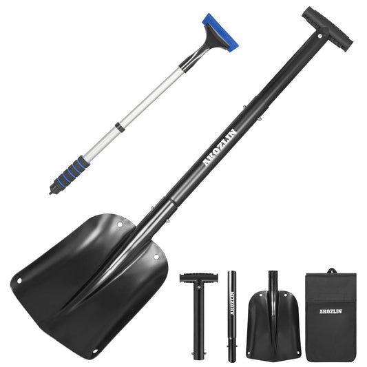 Telescopic Emergency Snow Shovel with Ice Scraper and Carrying Bag Folding Aluminum 21.2"-32.3"" Retractable Emergency Shovel Lightweight for