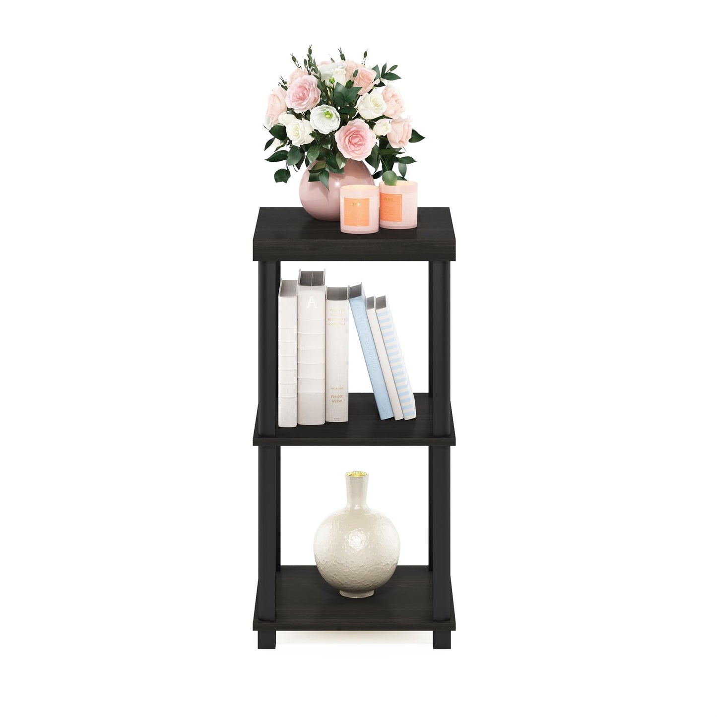 Furinno TURN-N-TUBE Side Table, 3-Tier Thick Tabletop End Table with Open Shelf, Toolless Assembly Night Stand, Bedside Table, for Living Room