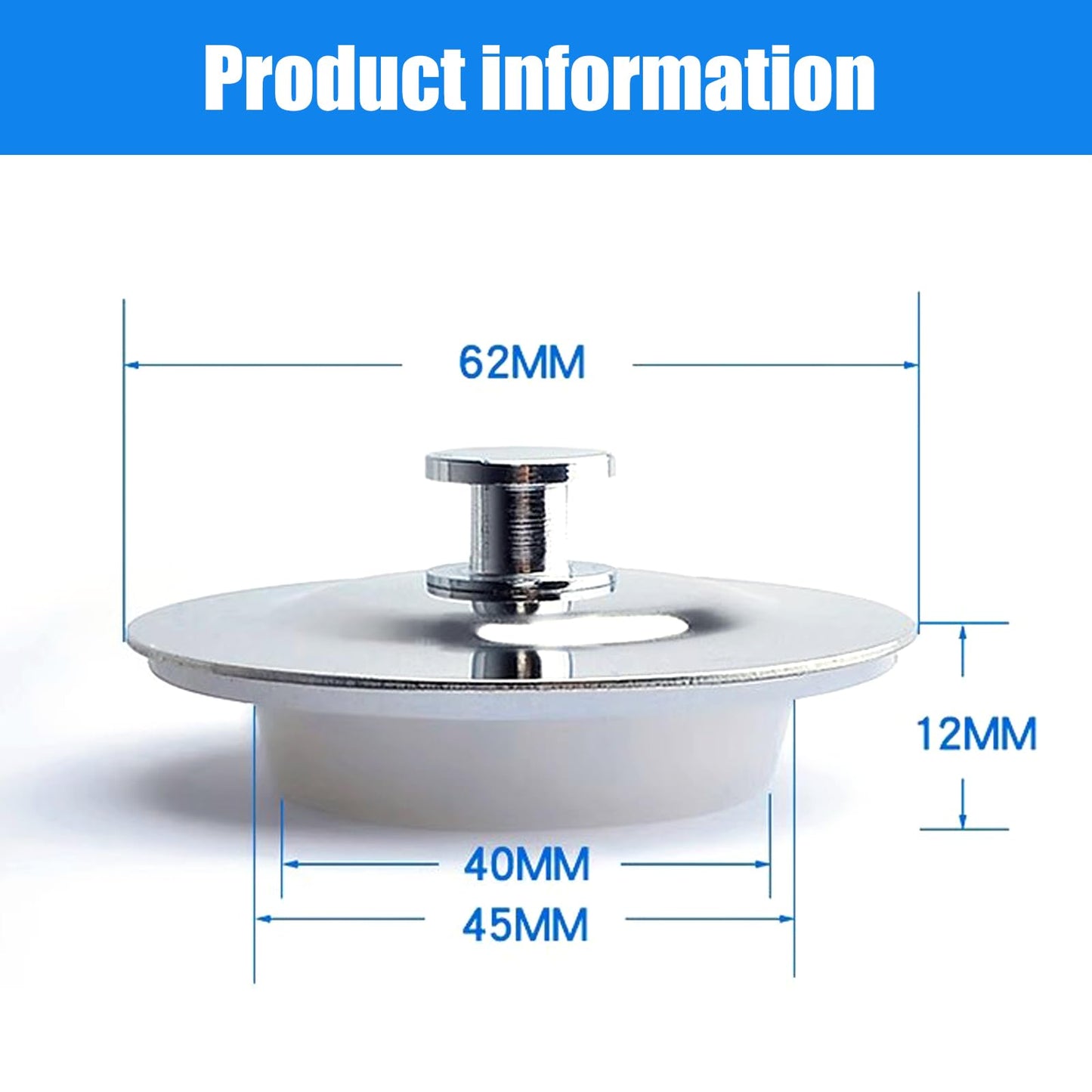 40-45mm Universal Bath Plug – Stainless Steel Drain Stopper for Bathtub, Kitchen Sink, Laundry & RV Drains