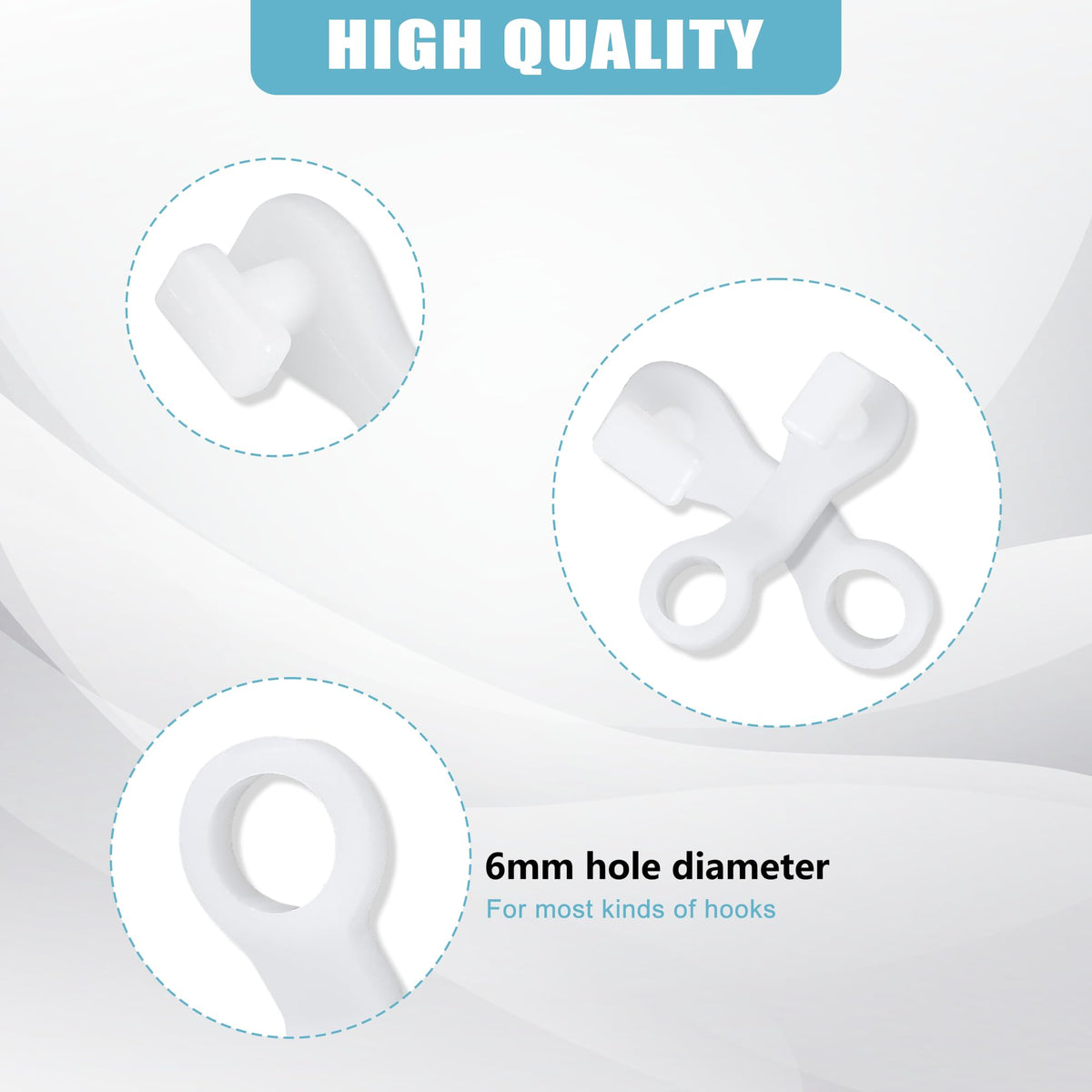 50 Pieces Plastic glider Curtain Hooks for curtains white,2.7x0.9mm