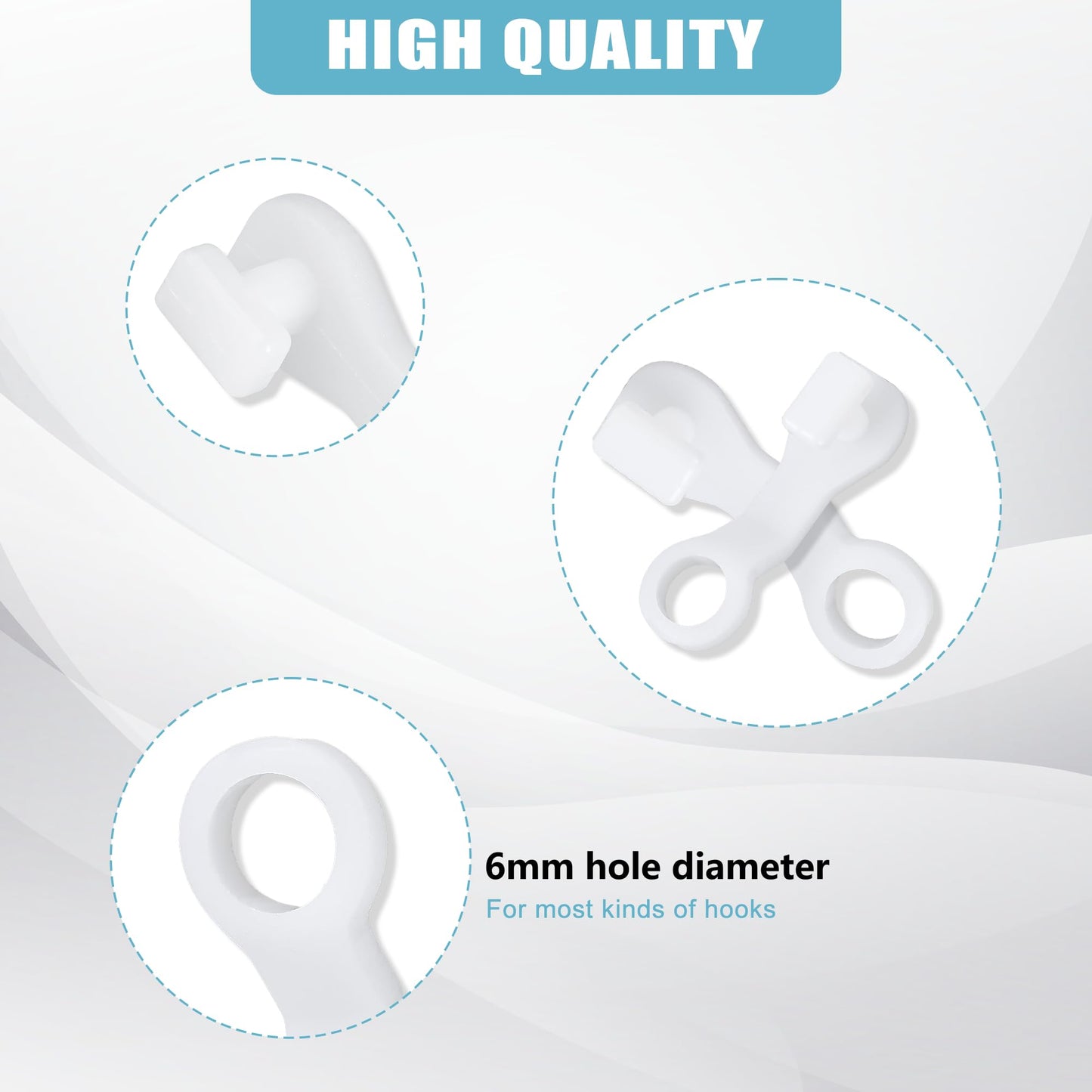 100 Pieces Plastic glider Curtain Hooks for curtains (white,2.7x0.9mm)