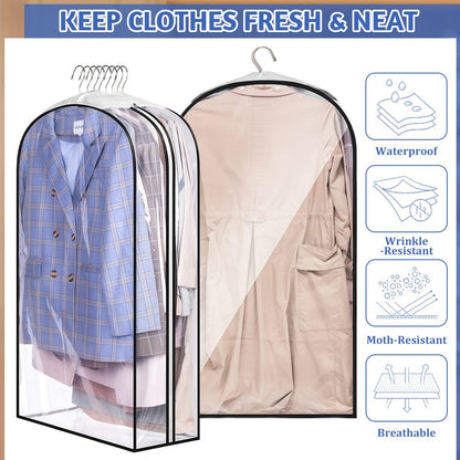 AMFUN Garment Bags, 4PCS Full Clear Dustproof Garment Bags, Moth Proof Clothes Covers with Zip, Waterproof Suit Storage Bags for Coats, Jackets