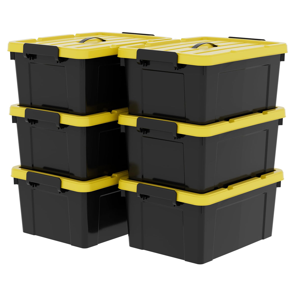 Cetomo 35L*6 Storage Boxes, Plastic Storage Box with Lids, Container with Handle for Tool, Outdoor, Garden, Home, Stackable, Nesting