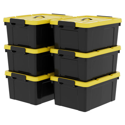 Cetomo 35L*6 Storage Boxes, Plastic Storage Box with Lids, Container with Handle for Tool, Outdoor, Garden, Home, Stackable, Nesting