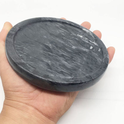 Natural Marble Tray, Circular Marble Stone Decorative Tray for Counter，Jewelry, Vanity, BlackRound Small Tray, 5-1/2" DiameterBlack