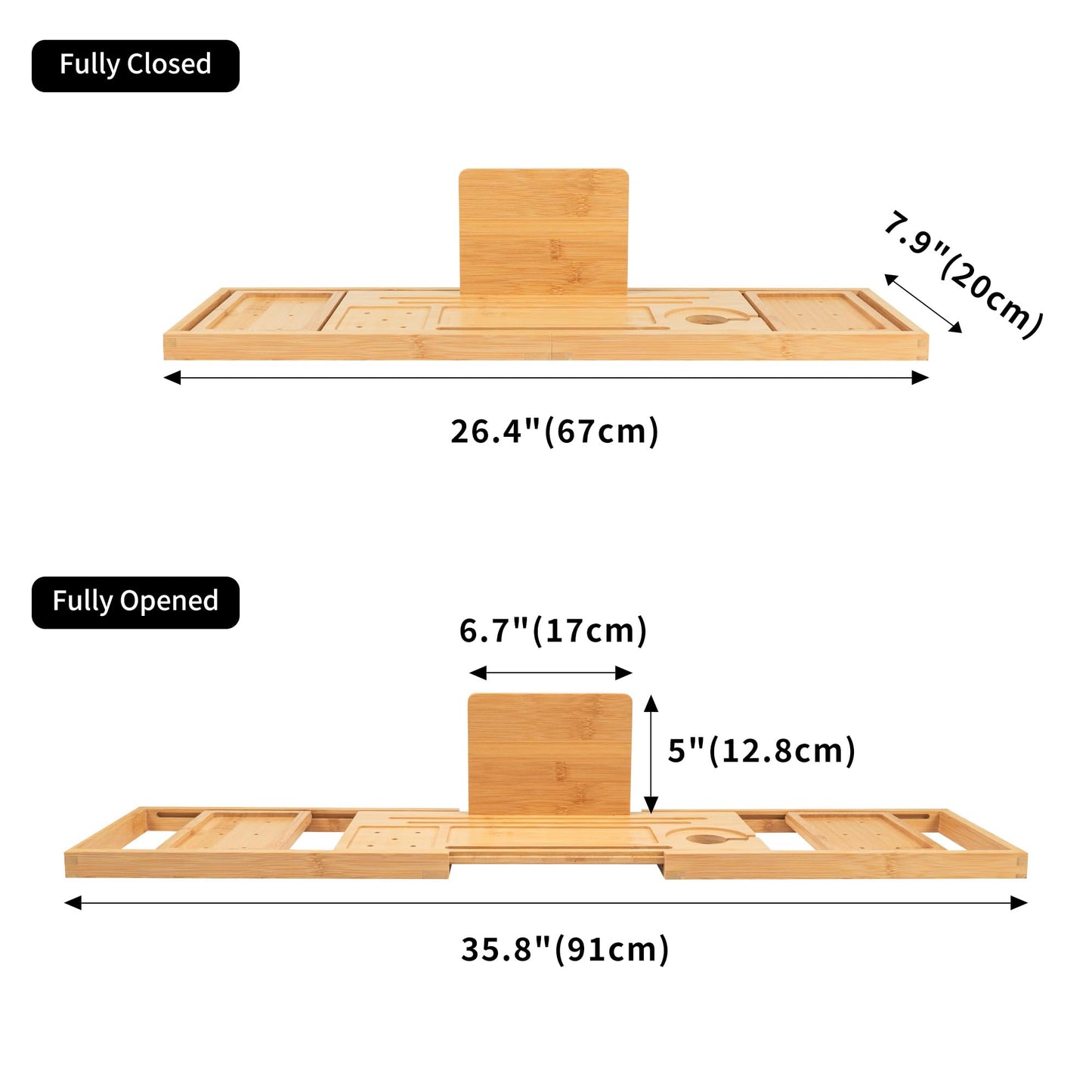 Utoplike Bamboo Expandable Bath Tray Bath Board for Tub