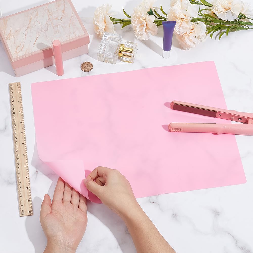 CREATCABIN Silicone Makeup Mat Pink Heat Resistant Mat Waterproof Portable Reusable Curling Iron Pad Vanity Countertop Protector Sheet for Make up