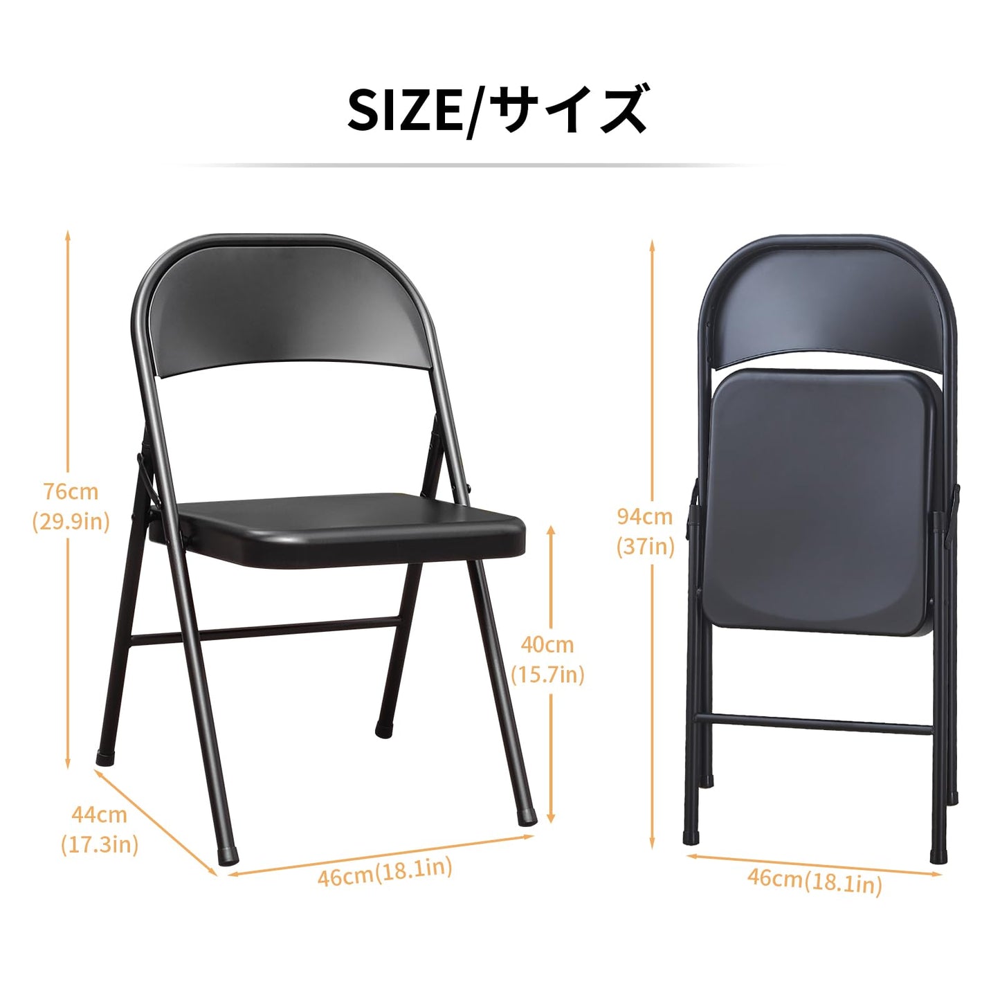 BOOSDEN Folding Chair, Foldable Chair, Set of 4, Metal Fold Up Chairs for Home, Office, Dining, Portable and Compact Metal Frame Folding Seat