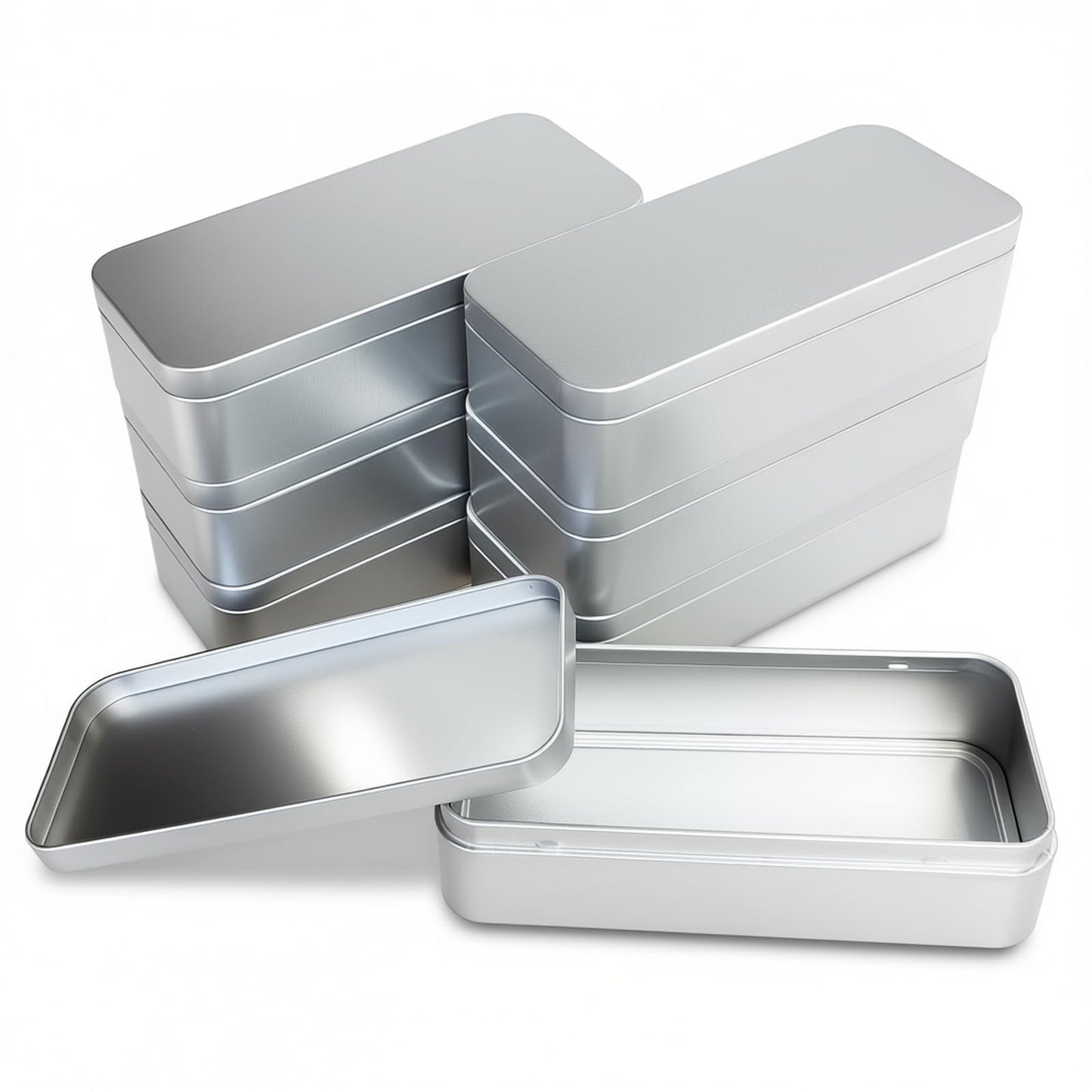 Thintinick 7 Pieces Rectangular Metal Empty Tins, Silver, 15x7x4cm