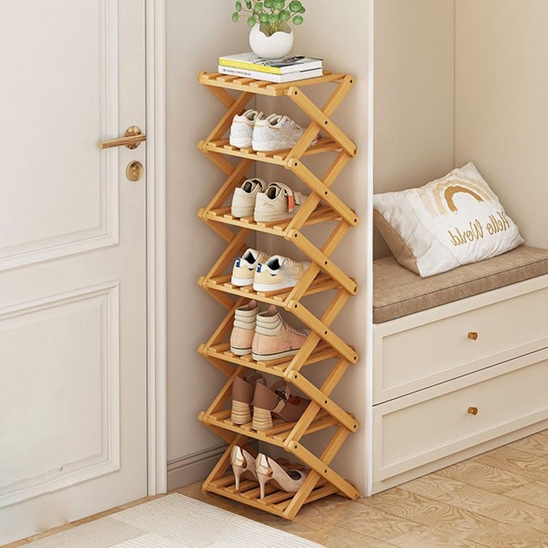 Kiss Me Bamboo 8-Tier Vertical Narrow Folding Shoe Rack