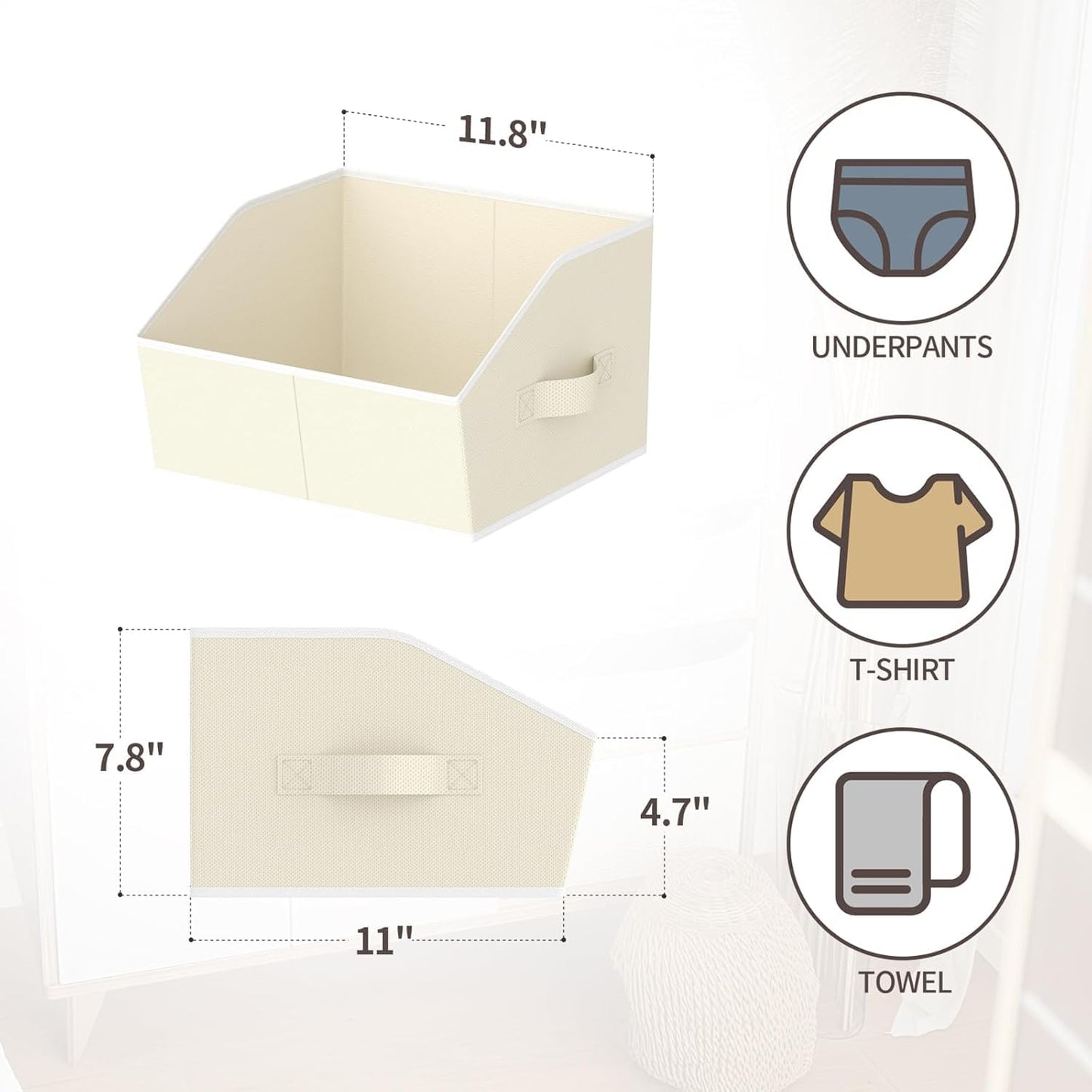 Homsorout Fabric Storage Box - 8 Pack Sloped Front Wardrobe Organiser Beige