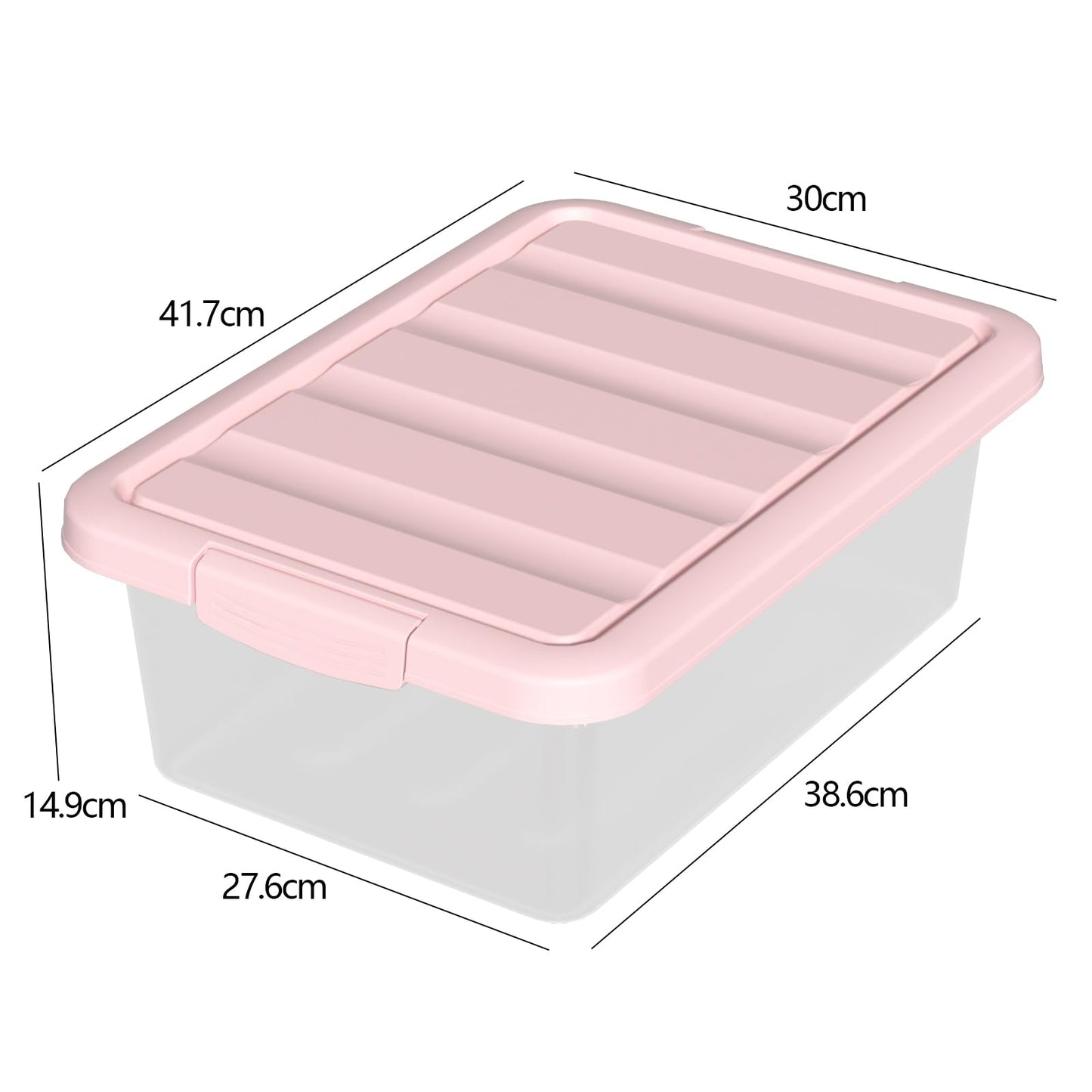 Yesdate 2 Pack 16 L Plastic Storage Boxes Clear Box & Pink Lid, Stackable Nestable Under Bed Boxes for Home, Office, Accessories