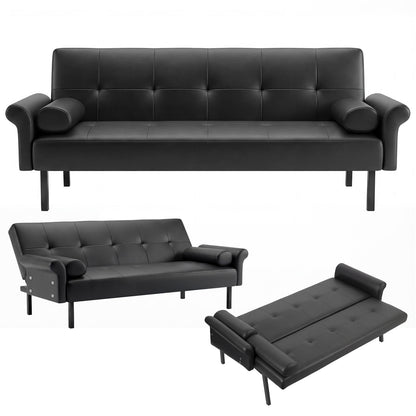 Panana Modern 3 Seater Sofa Bed, Faux Leather Upholstered Sofa bed with Metal Legs,Futon Recliner Lounge for Living Room, Spare Room, Bedroom