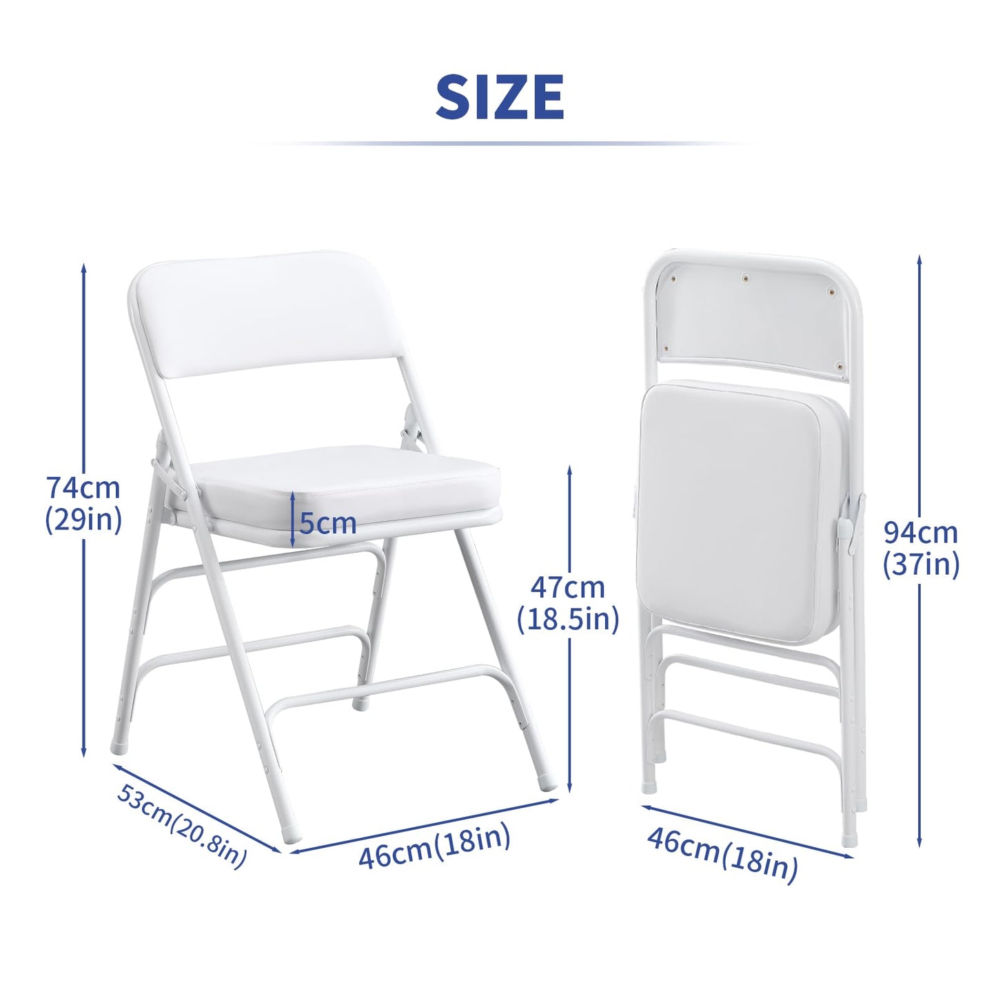 KAIHAOWIN Metal Folding Chairs with Vinyl Padded Seat Indoor Comfortable Upholstered Foldable Chairs with Ultra Thick Cushion-White