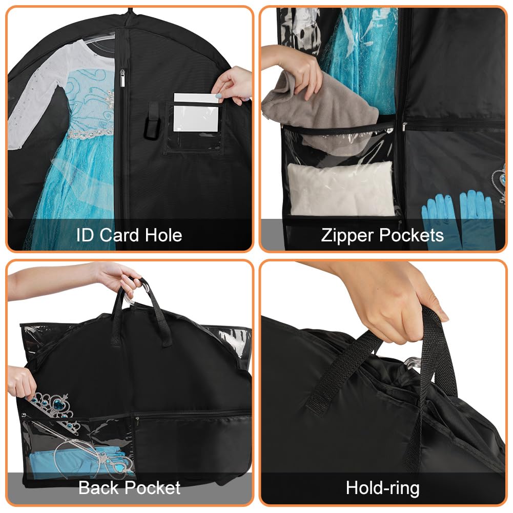 OSDUE Clothes Covers, 40 inch WaterproofHanging Garment Bags with 5 Zipper Pocket and ID Slot Pockets Foldable Kids Dance Costume Garment Bag Travel