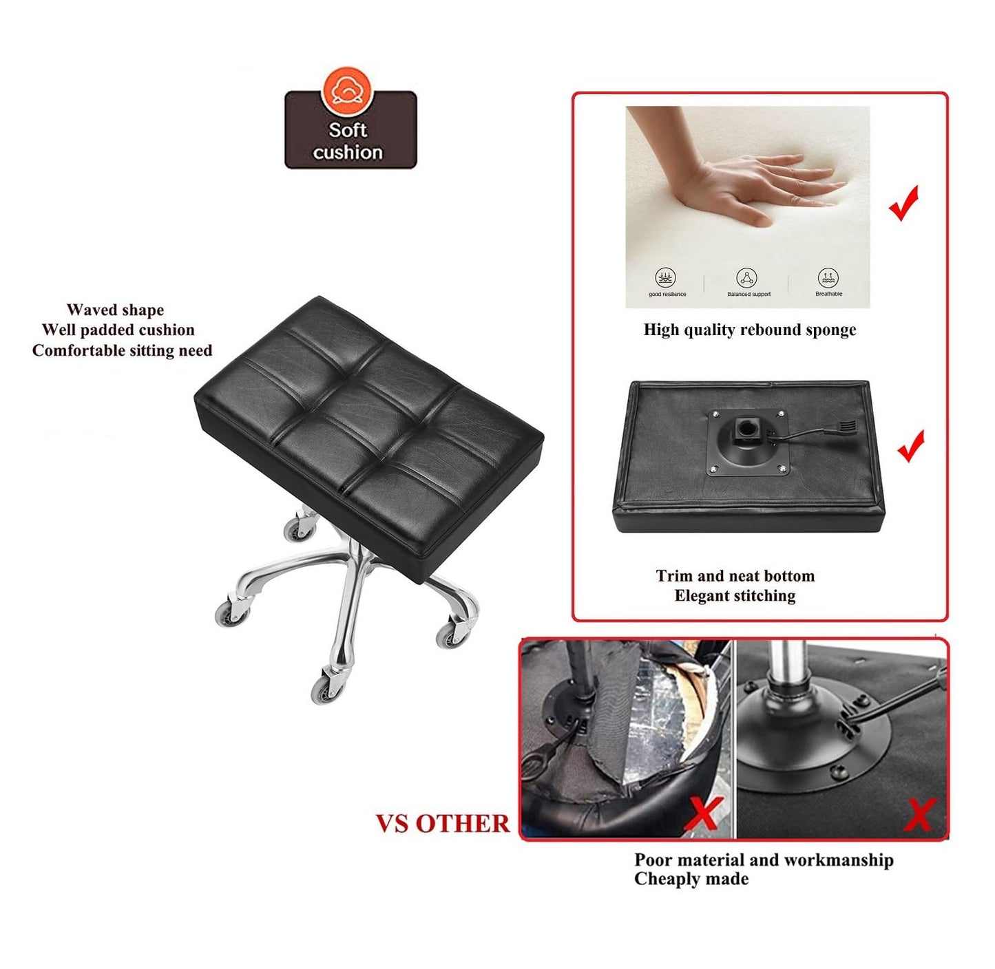Kaleurrier Heavy Duty Stools with Wheels: Adjustable Lab Seat Shop Stools