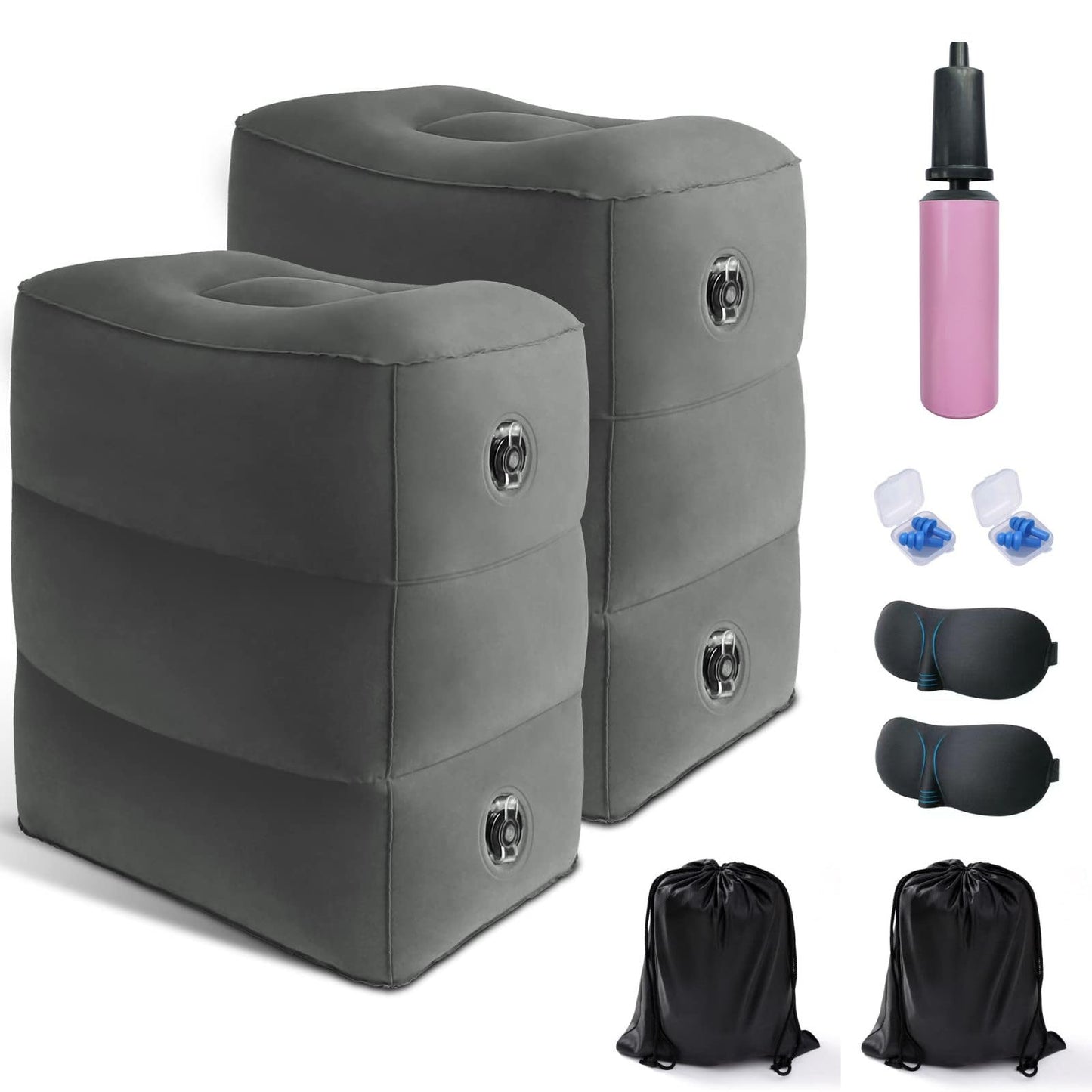Inflatable Travel Foot Rest Pillow,Airplane Travel Pillow, Office Footrests, Adjustable 3 Layers Height Leg Rest Pillow