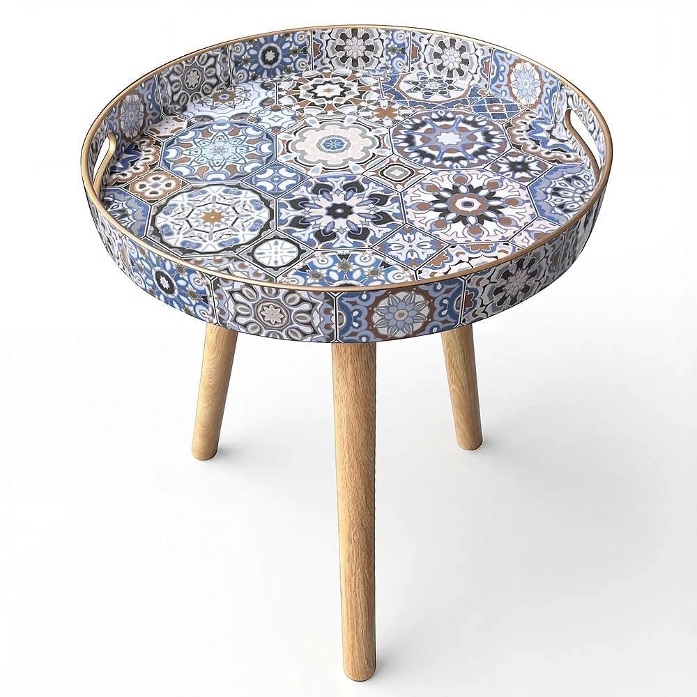 Simmer Stone Marble Round Indoor Side Tables with Detachable Wooden 3 Legs, Versatile Tray Table, Perfect For Round Coffee Table Tea