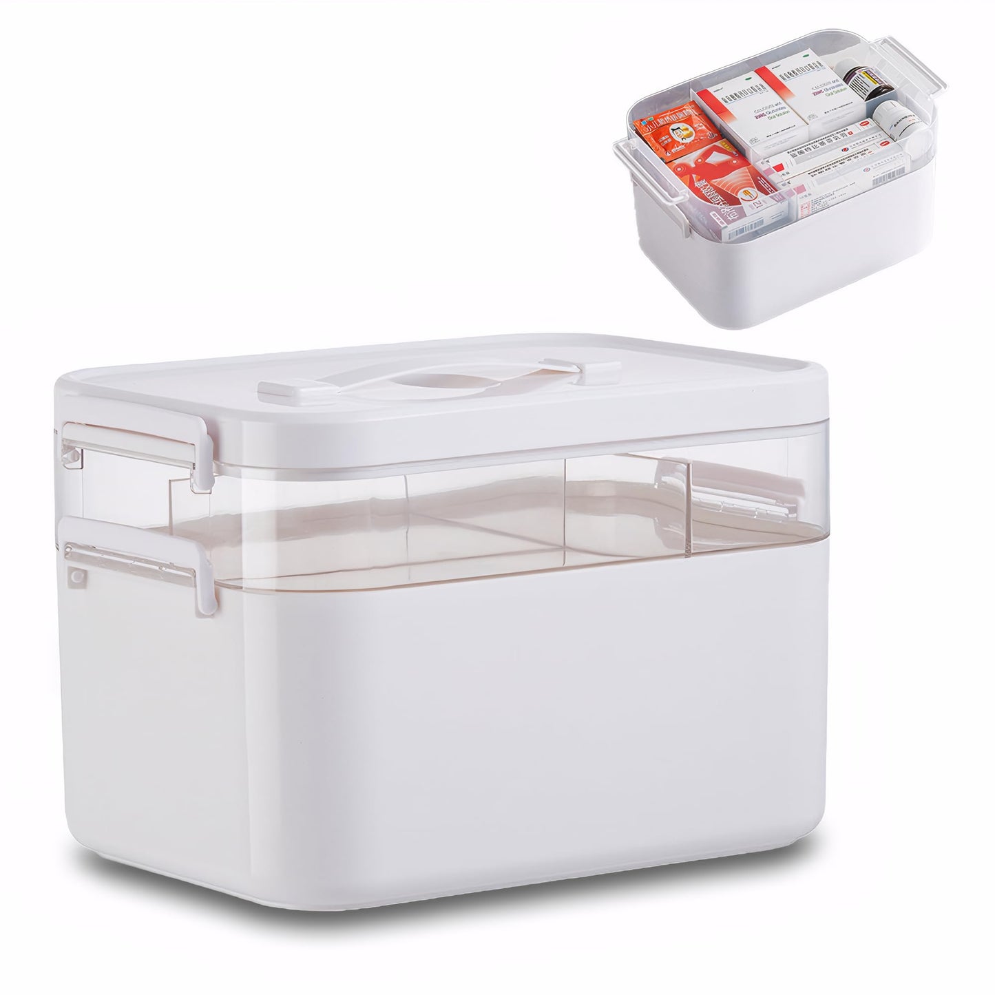 Medicine Storage Box,Lockable Plastic Medicine Box Medication Case,2-Layer Multi Grid First Aid Boxes,Portable Storage Organiser Large Medical