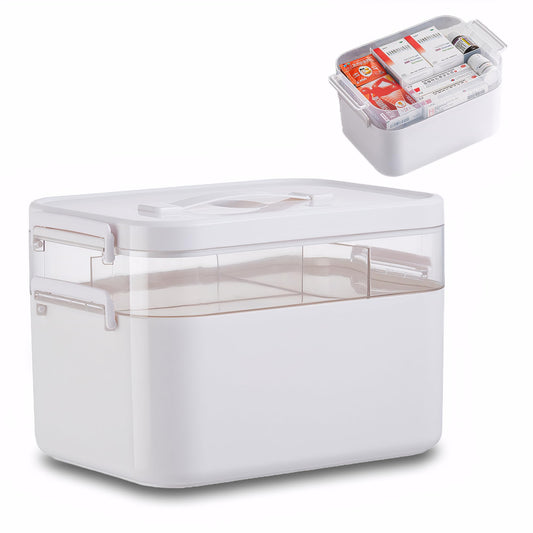 Medicine Storage Box,Lockable Plastic Medicine Box Medication Case,2-Layer Multi Grid First Aid Boxes,Portable Storage Organiser Large Medical