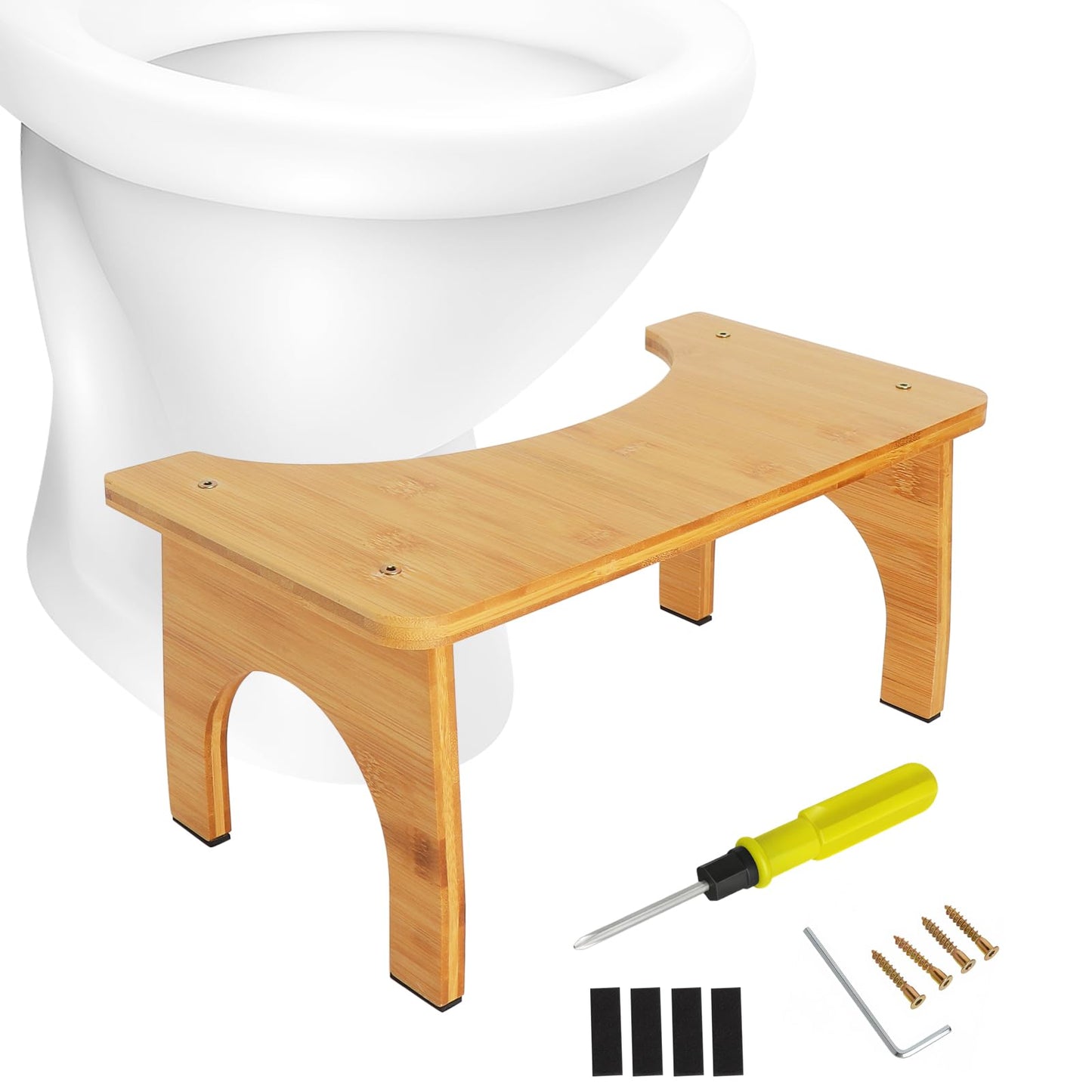 KQDRAVINE Bamboo Squatting Potty for Adult Toilet Stool, 6.5 Inch Non-Slip Toilet Poo Stool Adult, Kids Aid and Seniors, Original Simple Design