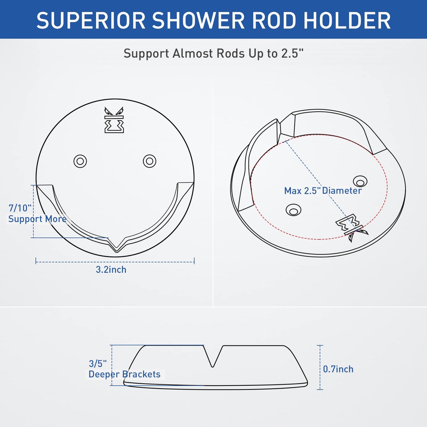 Shower Curtain Rod Holders for Wall – Kitosun Adhesive Tension Rod Retainer 3/5 Deep Support Brackets with Tape for No Drilling Quick Mount and