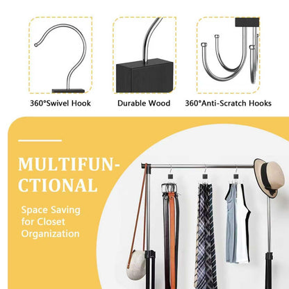 Belt Hanger Tie Rack for Wardrobe2Pack – 360° Rotatable Closet Organizer with 6 Hooks Space Saving Storage Holder for Belts Ties Scarves Bras Wood