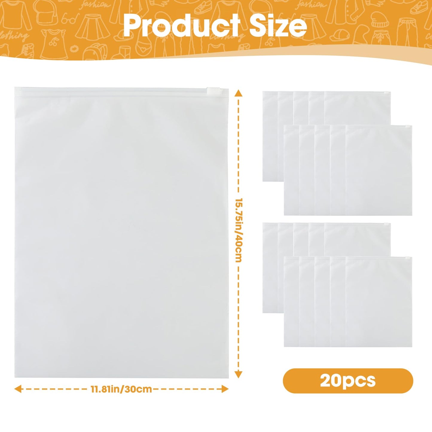20 Pcs Reusable Ziplock Bags for Clothes 40x30cm Large Travel Zip Lock Bags Waterproof Luggage Organiser for Clothes Shoe Offices Supplies Cosmetics