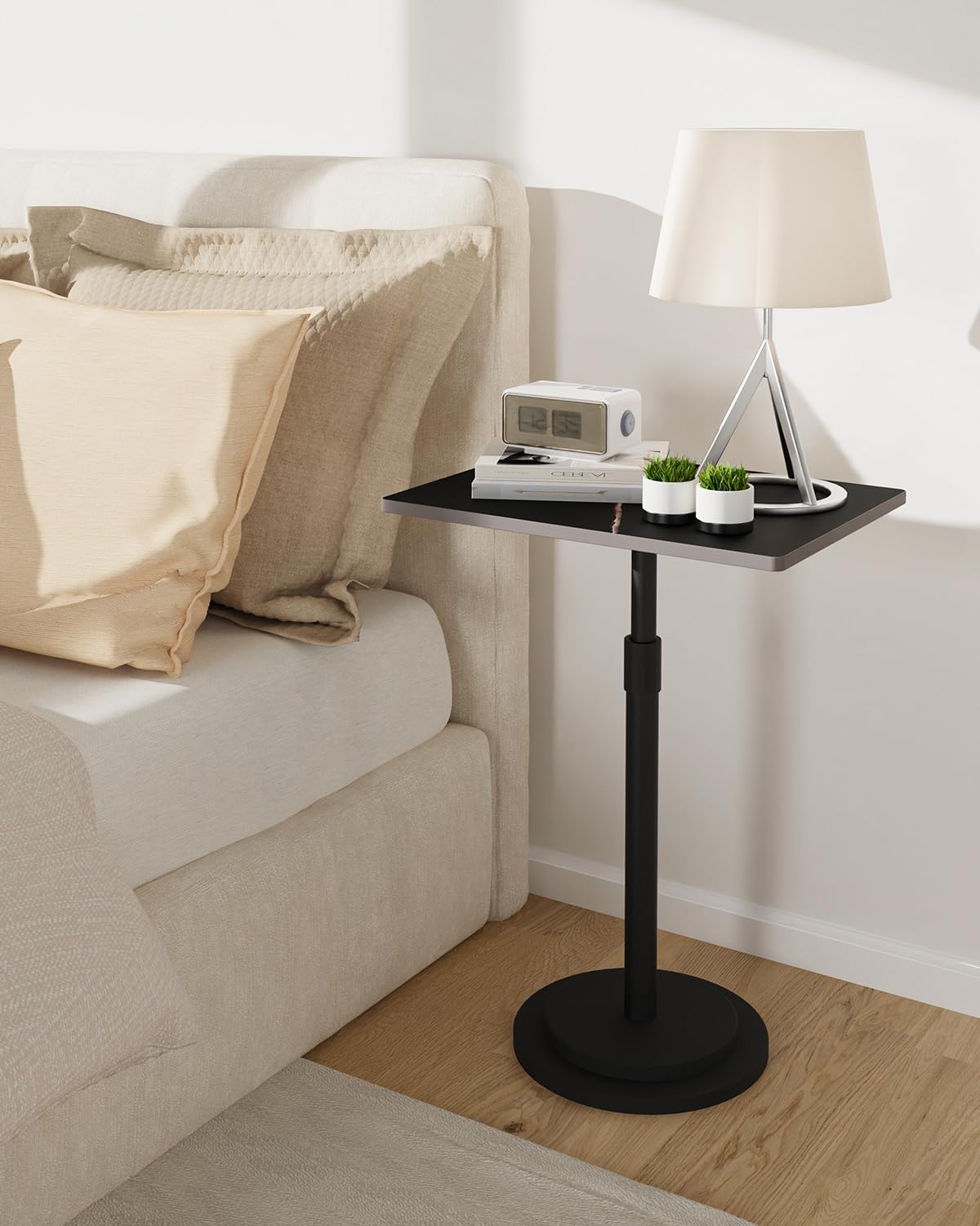 GUOHNHE Rectangle Side Table, Height Adjustable Stand, 1 Pack, Black