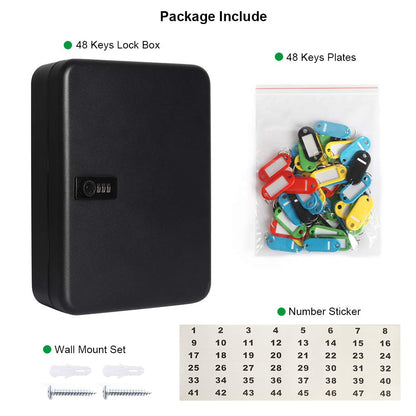 Parrency Combination Lock Key Box with 48 Hooks, Large Wall Mount Combination Lock Cabinet, 11 4/5" x 9 1/5" x 3" Key Tags Included
