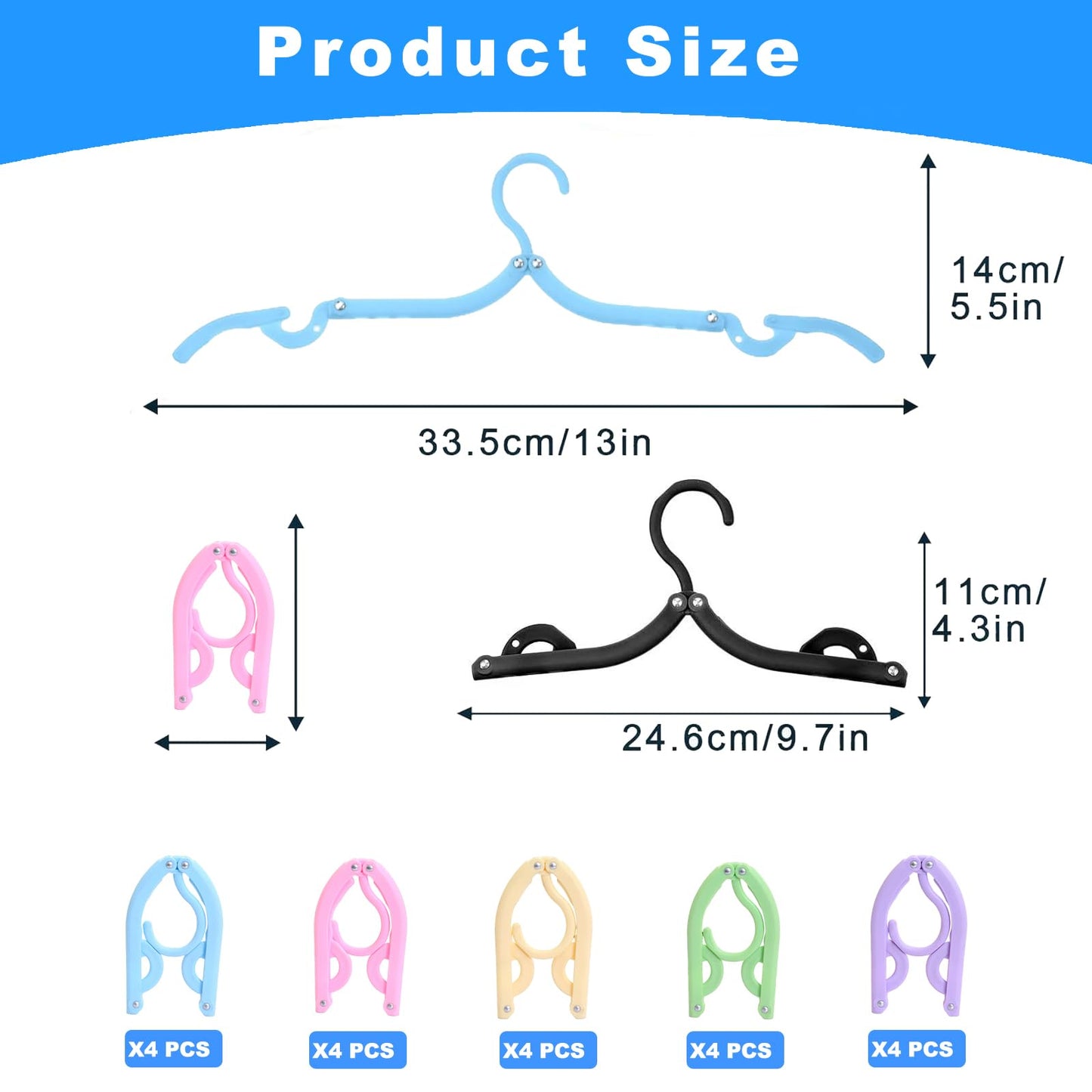 Portable Folding Coat Hangers, 20-Piece Travel Set - Plastic, Space-Saving, Foldable - Camping, Home, Outdoor (5 Colors)