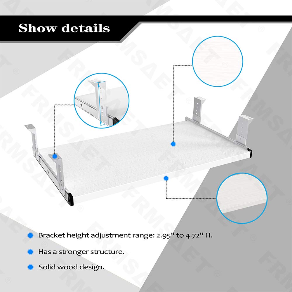 FRMSAET Under Desk 20/24/30 inch Keyboard Drawer Platform(24 inch,White)