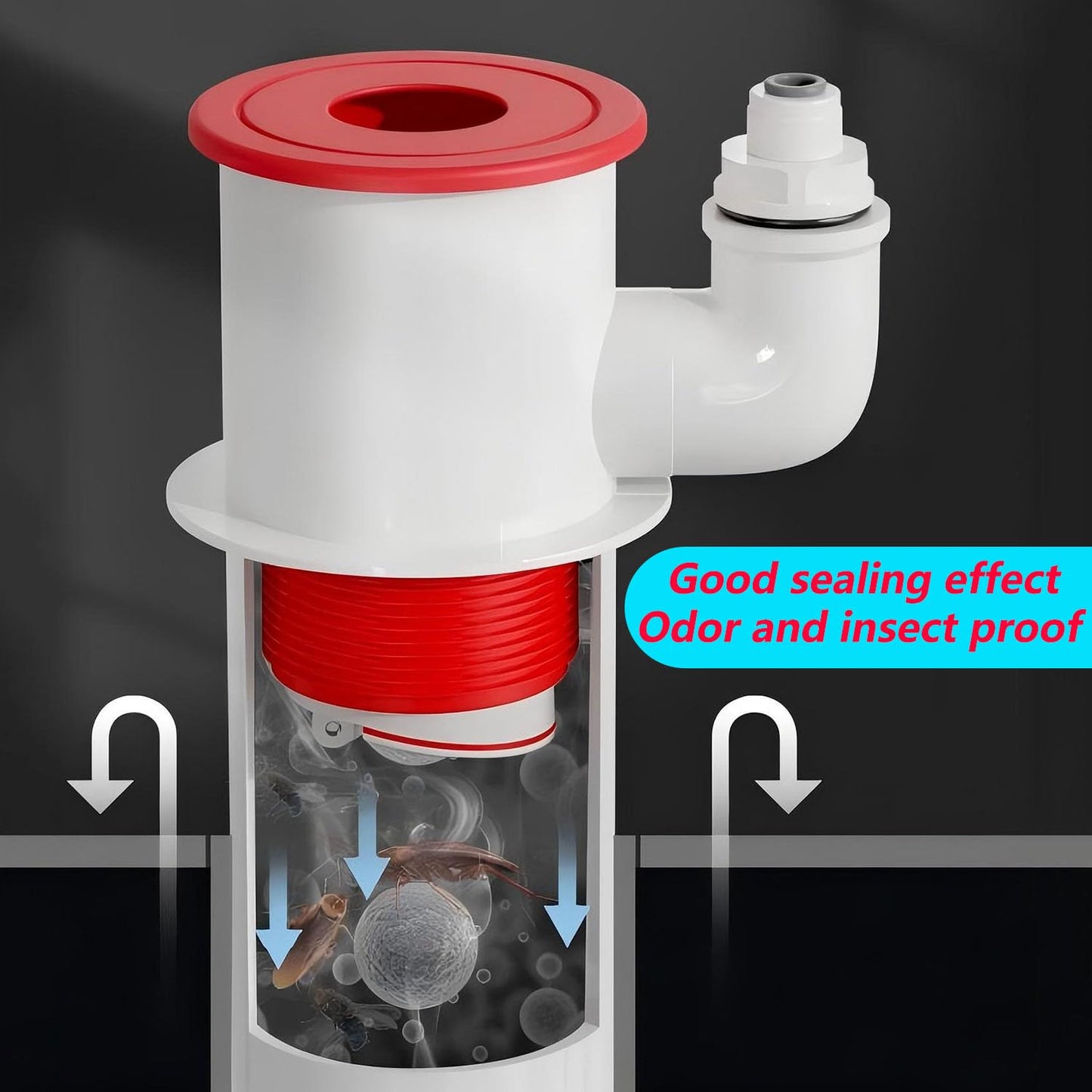 Qrity 1Pcs Washing Machine Sealing Plug, Waste Pipe Connector Plug with 1/4" Quick Connector, 3-Way Kitchen Sink Drain Pipe Connector