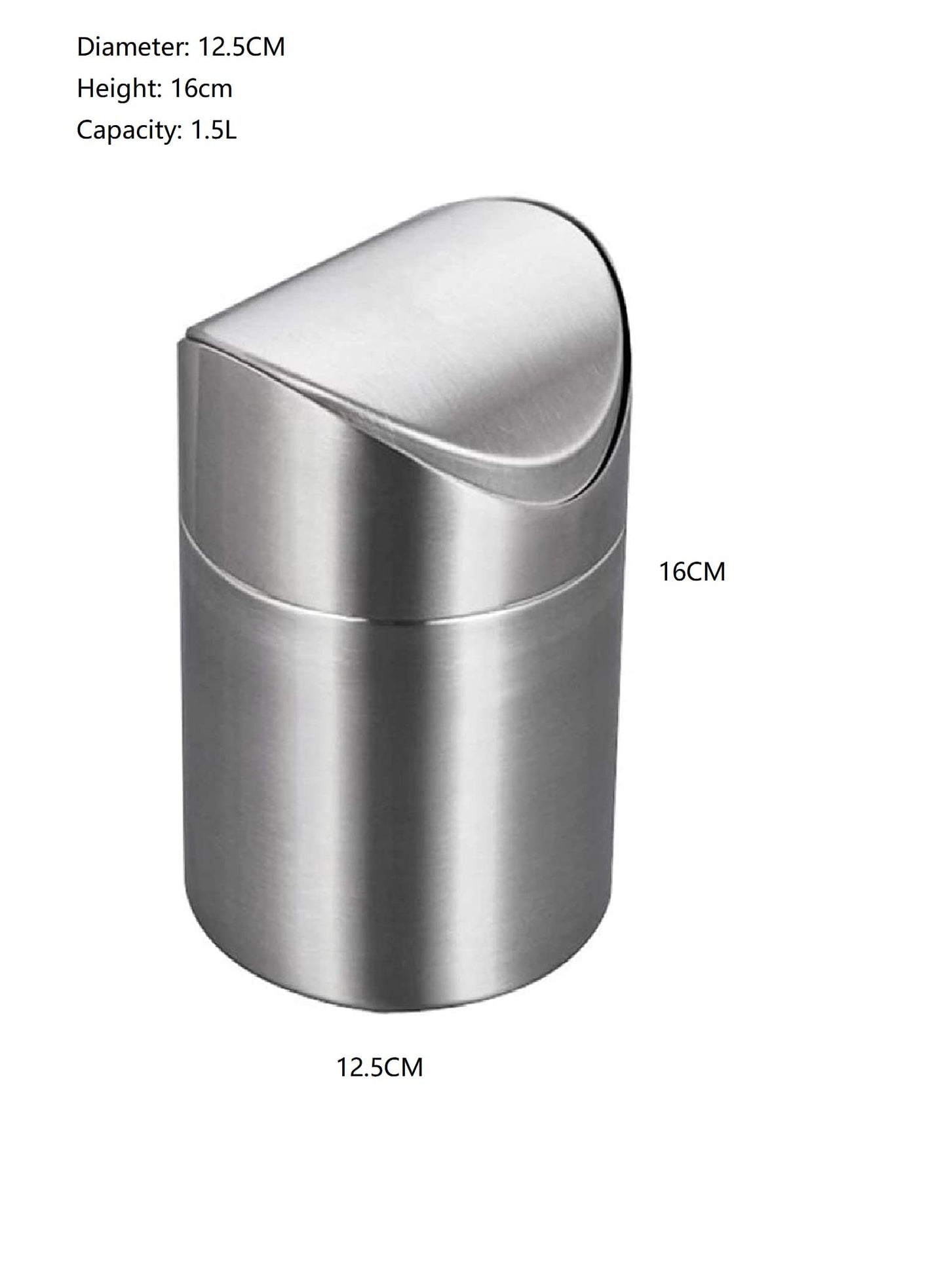 ETRAVEL Mini Desktop Bin with Lid, Brushed Stainless Steel Swing Bin, Nappy Bin Small Desk Indoor Dust bins Car Bathroom Kitchen Waste Containers