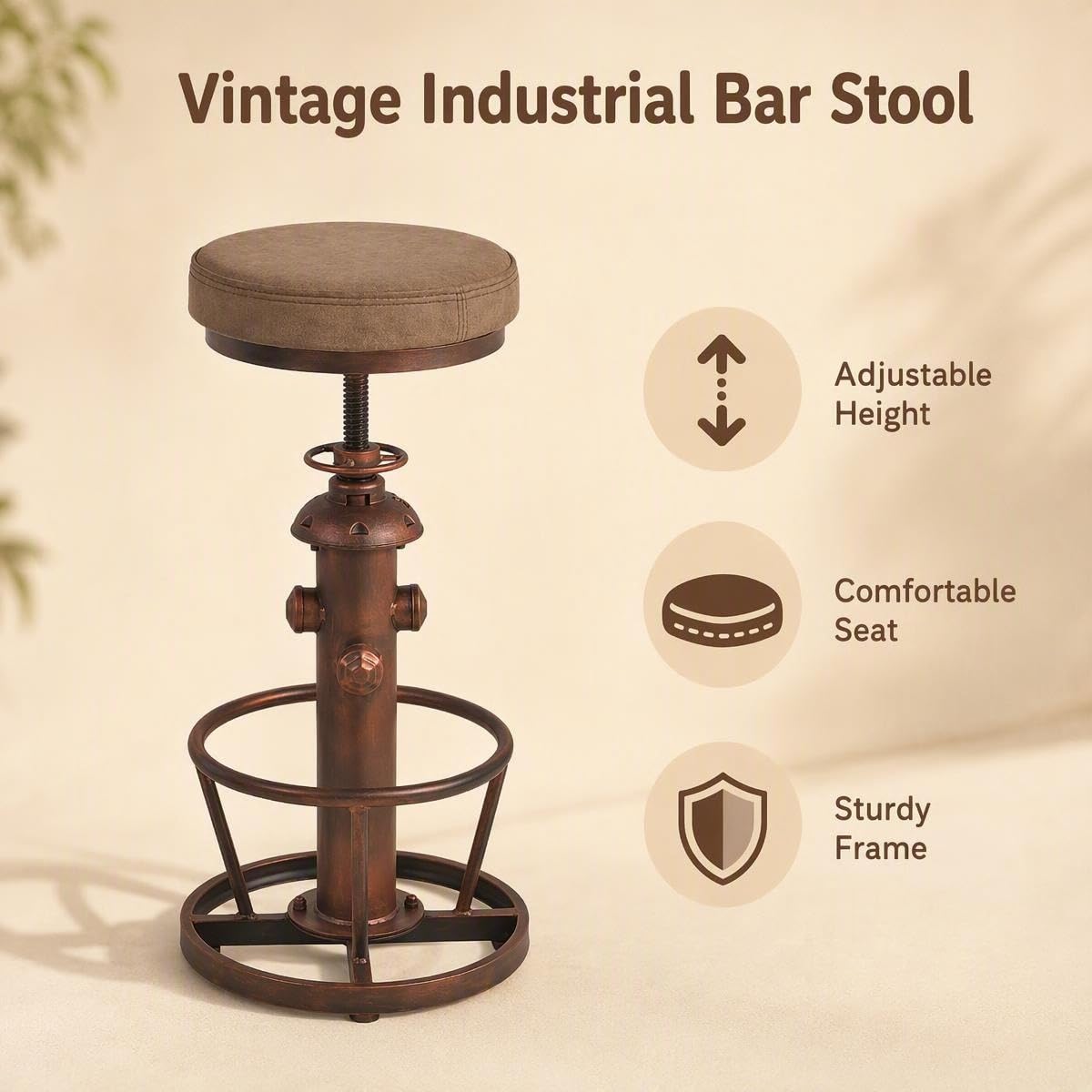 BOKKOLIK Vintage Swivel Bar Stools-Industrial Counter Height Chairs-Kitchen Dining Office-Soft Pu Top Adjustable 25-31inch