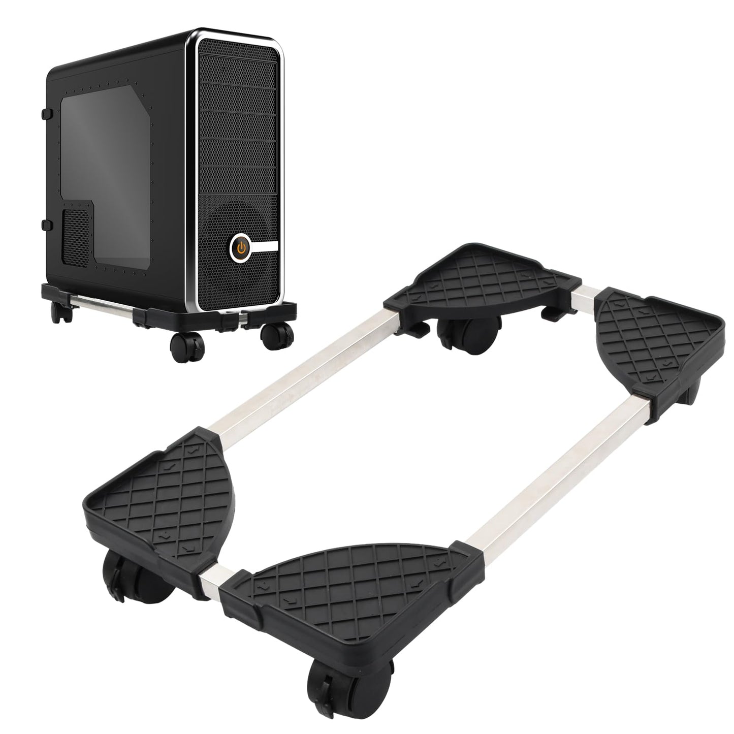 Fangehong PC Stand Computer Tower, Adjustable Mobile CPU Stand with 4 Rolling Caster Wheels, Computer Case Holder