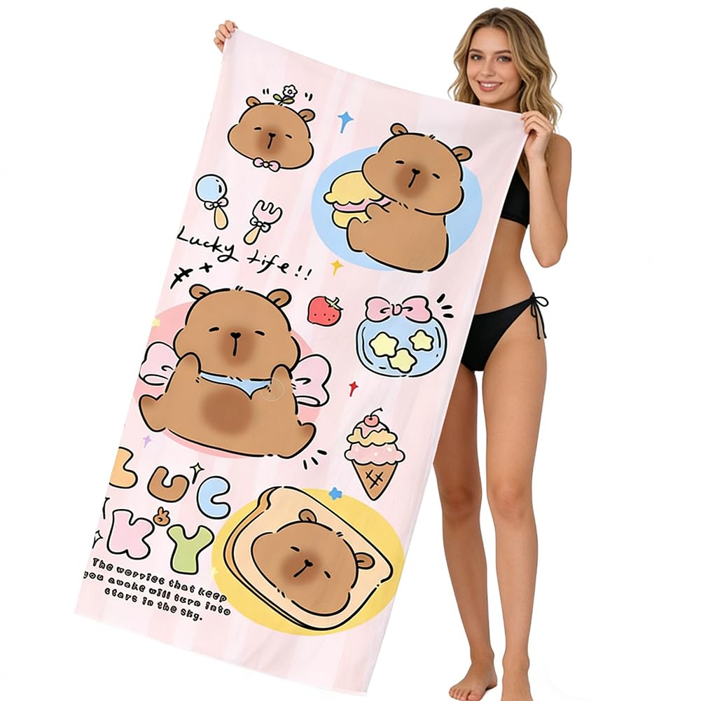 NimblusToy Capybara Beach Towel, Quick Dry Microfibre Towels Super Absorbent Sandproof Beach Bath Towels Swimming Towel Lightweight 3D Print Beach