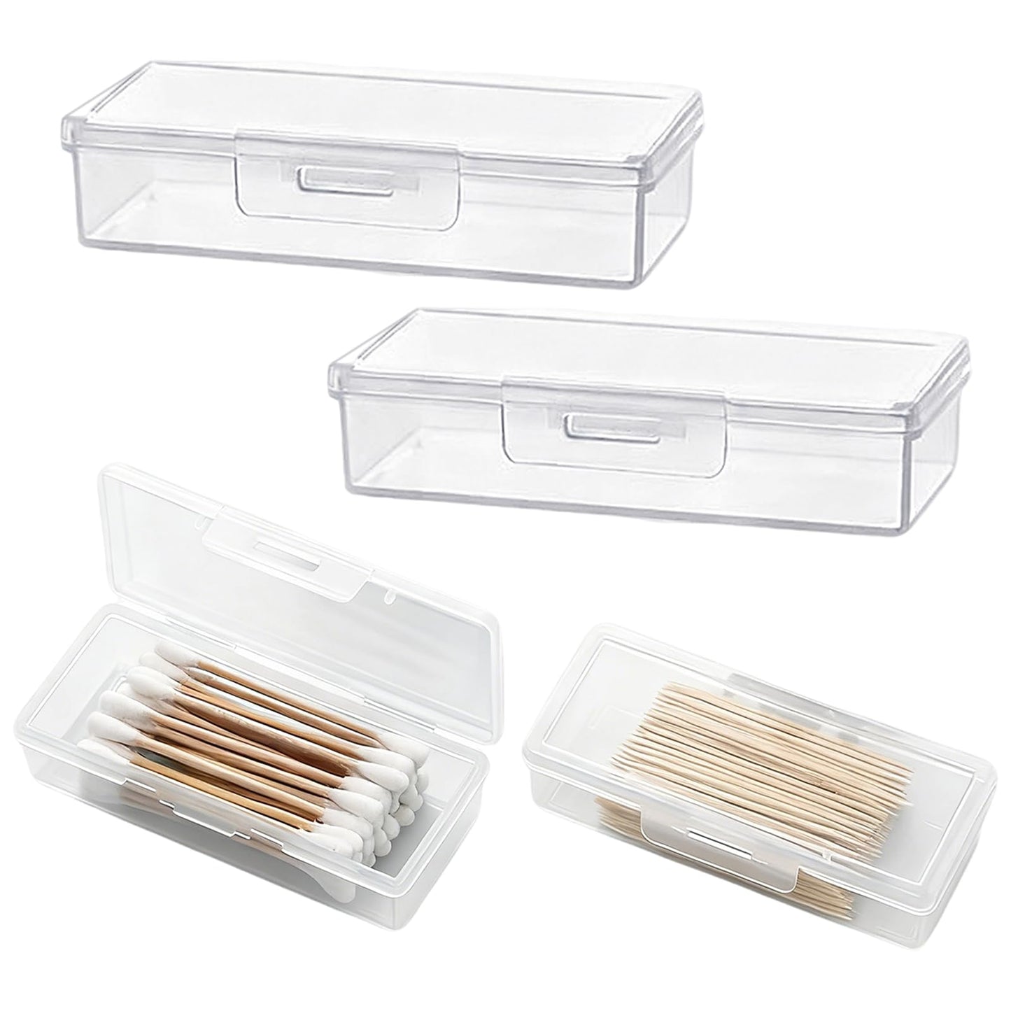 4PCS Transparent Cotton Swab Holder for Travel, Portable Refillable Plastic Storage Box with Lid - Dustproof Dispenser for Cotton Buds, Toothpicks