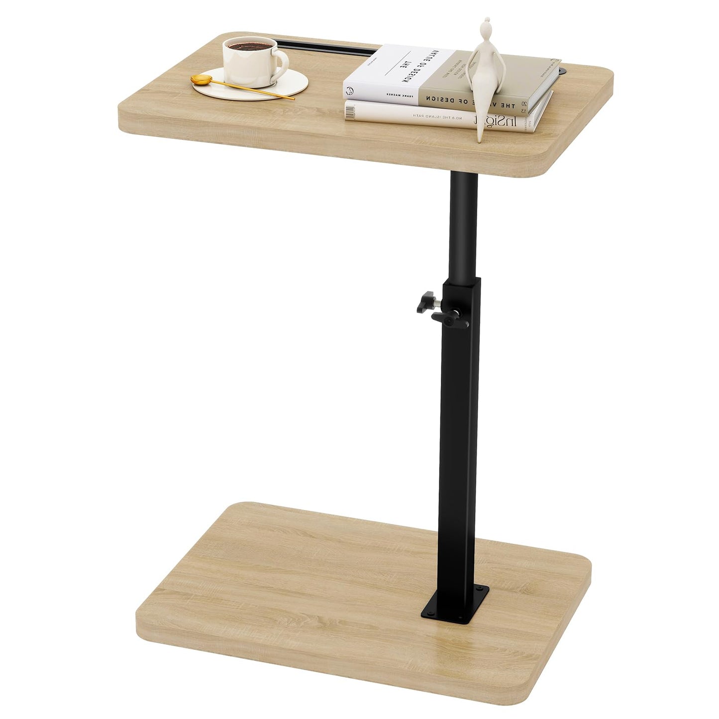 IBUYKE C Shaped Side Table,360° Swivel Height Adjustable,Natural TVT003R