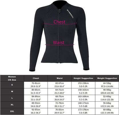 EUPTE 2mm Wetsuits Women/Men Long Sleeve Jacket UPF50+ UV Protection Diving Skin Suit Top for Scuba Diving Snorkeling Surfing Swimming (women, M)