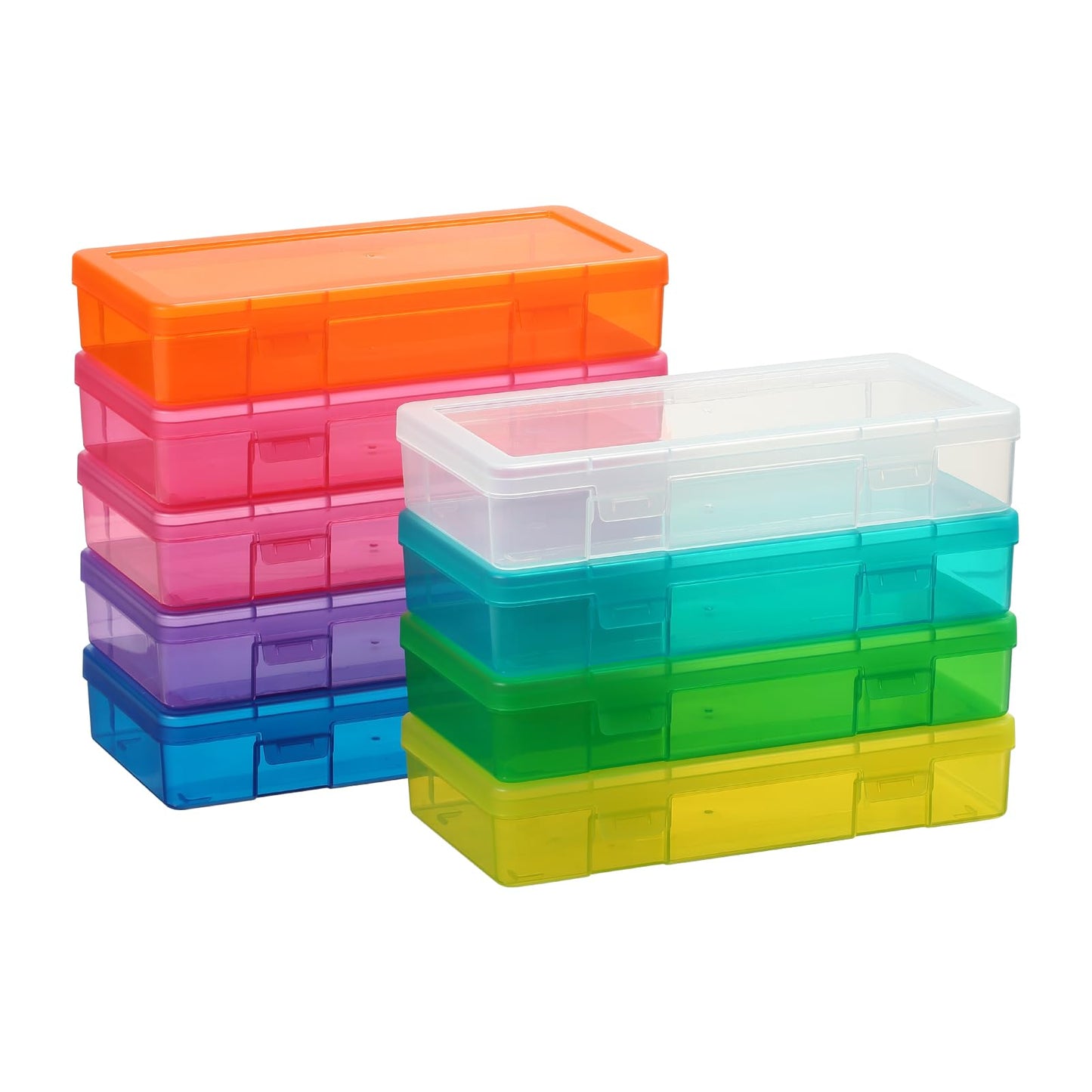 novelinks Medium Plastic Storage Boxes with Latching Lids – 9 Pack Stackable Craft Organizers for Supplies, Pencils, Crayons, Beads